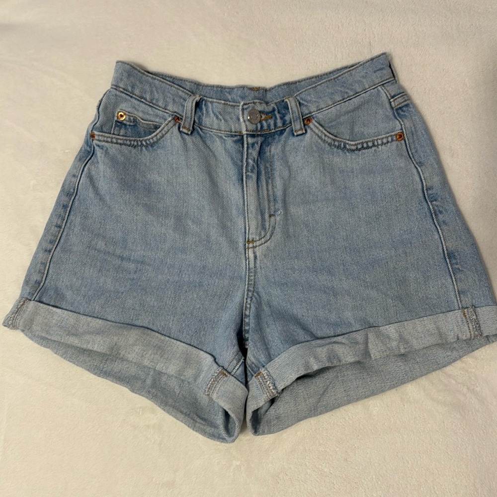 Topshop Denim High-Rise Rolled Hem Shorts